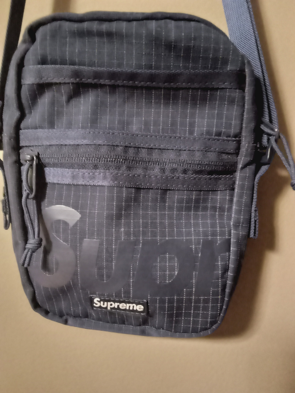 Supreme Navy Grid Crossbody Bag with Logo